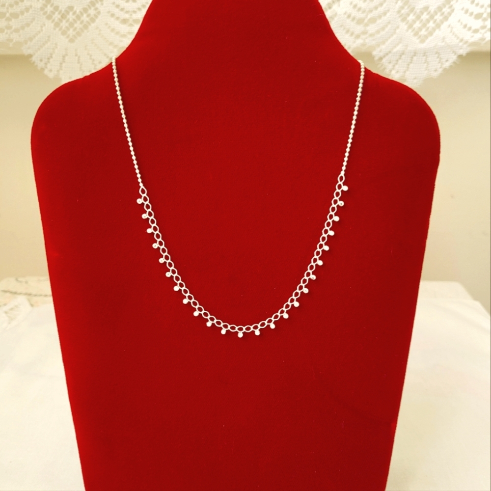 925 Silver 16" Dainty Necklace Featuring Multifaceted Silver Beads